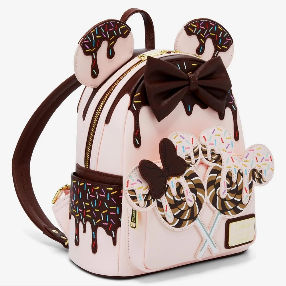 NWT Loungefly Minnie Mouse Chocolate Sprinkle Lolliipop Ears mini backpack - Picture 2 of 12